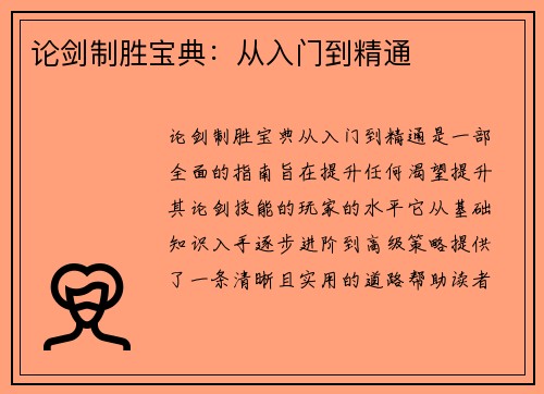 论剑制胜宝典：从入门到精通
